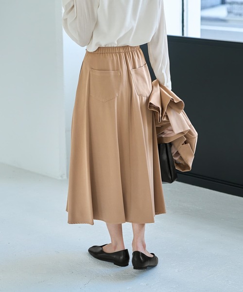 STYLE DELI（スタイルデリ）の「76cm丈ソフトツイルフレアスカート（スカート・レディース・ベージュ/ネイビー/ピンク系・SMALL/MEDIUM）」の5枚目の写真