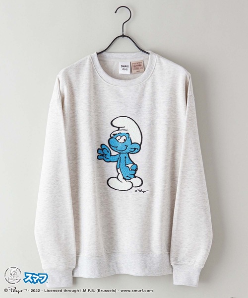 OUTDOOR PRODUCTS APPAREL(アウトドアプロダクツアパレル)の「【SMURFS/スマーフ】コラボ 裏起毛 ビッグシルエット クルー スウェット トレーナー(スウェット・メンズ・ベージュ/スミクロ/ダークグリーン/オフホワイト・LARGE/MEDIUM/X-LARGE)」の2枚目の写真
