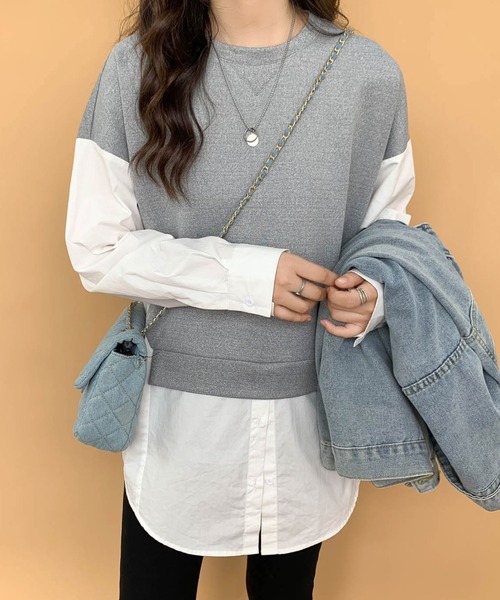 ECLIN(エクラン)の「レイヤード風ドッキングトレーナー(スウェット・レディース・ブラック/グレー・M/L)」の19枚目の写真