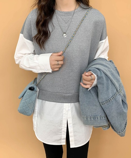 ECLIN(エクラン)の「レイヤード風ドッキングトレーナー(スウェット・レディース・ブラック/グレー・M/L)」の17枚目の写真