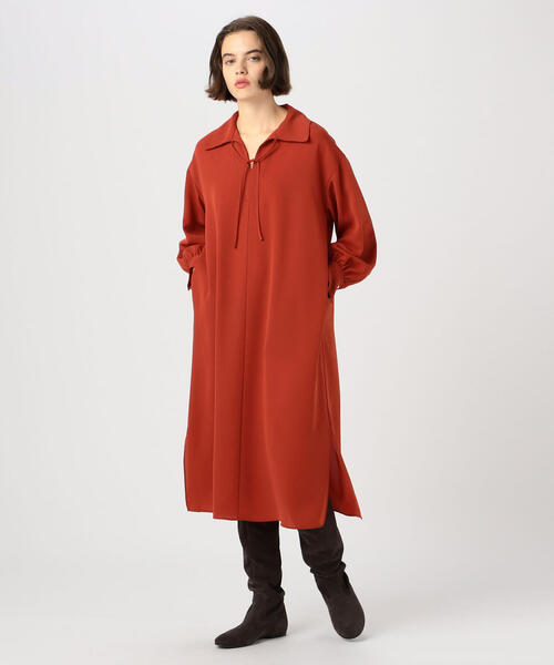 美品♡Ballsey ドライクロススキッパーカラーワンピース ダークオレンジ TOMORROWLAND （トゥモローランド）の「ドライクロス スキッパーカラー