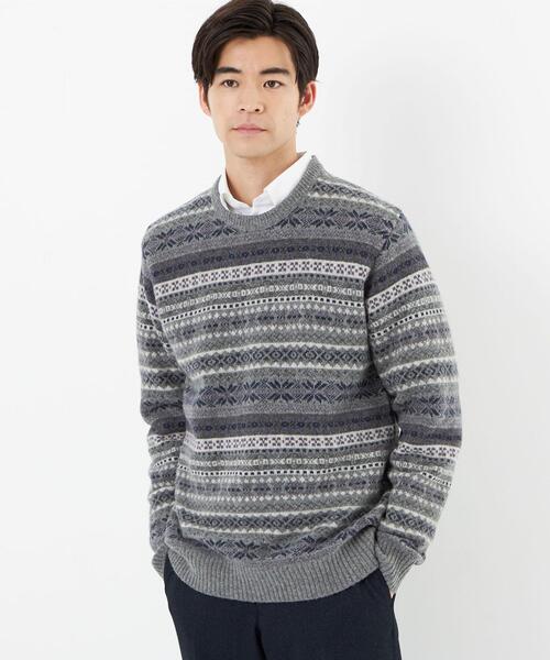 gim(ジム)の「<gim>22FW フェアアイル クルーネック ニット(ニット/セーター・メンズ・グレー/ブラック・S/M/L)」の1枚目の写真