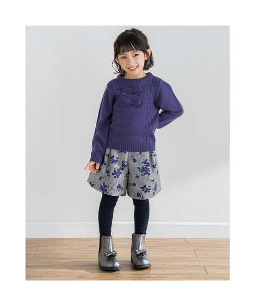 BeBe(ベベ)の「BeBe/リボン付きケーブル編みニット(100~150cm)(ニット/セーター・キッズ・レッド/パープル・110/130/100/150/140/120)」の11枚目の写真