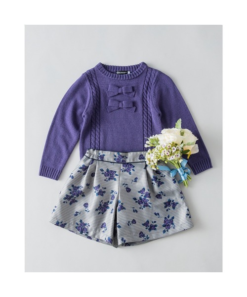 BeBe(ベベ)の「BeBe/リボン付きケーブル編みニット(100~150cm)(ニット/セーター・キッズ・レッド/パープル・110/130/100/150/140/120)」の13枚目の写真