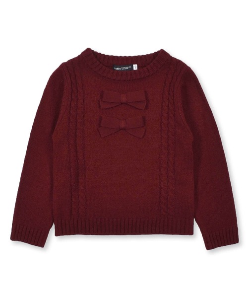 BeBe(ベベ)の「BeBe/リボン付きケーブル編みニット(100~150cm)(ニット/セーター・キッズ・レッド/パープル・110/130/100/150/140/120)」の12枚目の写真
