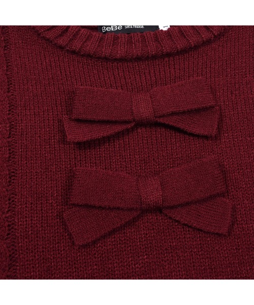 BeBe(ベベ)の「BeBe/リボン付きケーブル編みニット(100~150cm)(ニット/セーター・キッズ・レッド/パープル・110/130/100/150/140/120)」の5枚目の写真