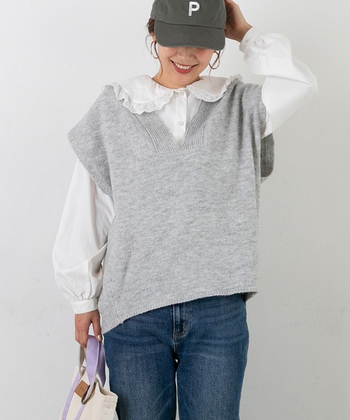 PICHI(ピイチ)の「Vネックニットベスト(ベスト・レディース・グレー/ブラック/アイボリー・FREE)」の4枚目の写真