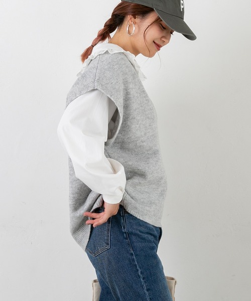 PICHI(ピイチ)の「Vネックニットベスト(ベスト・レディース・グレー/ブラック/アイボリー・FREE)」の5枚目の写真