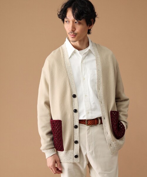 40ct&525(フォーティーカラッツアンドゴーニーゴ)の「◆クロシェ編みポケットカーディガン(カーディガン/ボレロ・メンズ・チャコール/ベージュ系4・03/02)」の2枚目の写真