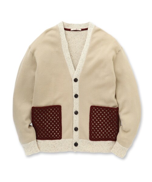 40ct&525(フォーティーカラッツアンドゴーニーゴ)の「◆クロシェ編みポケットカーディガン(カーディガン/ボレロ・メンズ・チャコール/ベージュ系4・03/02)」の3枚目の写真