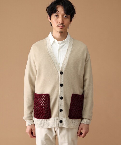 40ct&525(フォーティーカラッツアンドゴーニーゴ)の「◆クロシェ編みポケットカーディガン(カーディガン/ボレロ・メンズ・チャコール/ベージュ系4・03/02)」の4枚目の写真