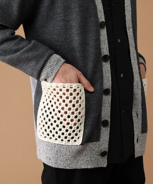 40ct&525(フォーティーカラッツアンドゴーニーゴ)の「◆クロシェ編みポケットカーディガン(カーディガン/ボレロ・メンズ・チャコール/ベージュ系4・03/02)」の10枚目の写真