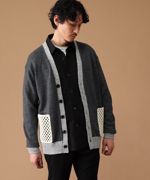 40ct&525(フォーティーカラッツアンドゴーニーゴ)の「◆クロシェ編みポケットカーディガン(カーディガン/ボレロ・メンズ・チャコール/ベージュ系4・03/02)」の11枚目の写真