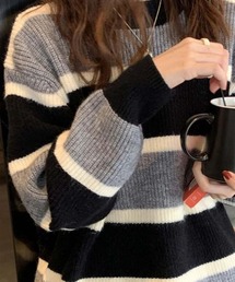 オーバーサイズマルチボーダーニット