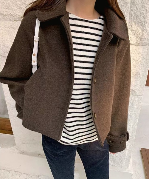 Dita Muaj.(ディータムアージュ)の「ラウンドカラーショートコート(テーラードジャケット・レディース・アイボリー/ブラウン・FREE)」の2枚目の写真