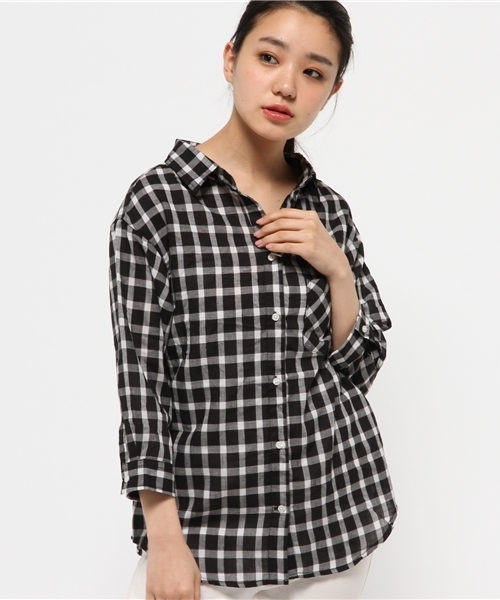 CIAOPANIC TYPY(チャオパニックティピー)の「ビックギンガムオーバーシャツ(シャツ/ブラウス・レディース・ブラック/レッド/イエロー・MEDIUM/SMALL)」の4枚目の写真