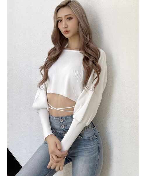 GYDA(ジェイダ)の「2WAYカシュクールリブニットトップス(ニット/セーター・レディース・ブラック/オフホワイト・FREE)」の5枚目の写真