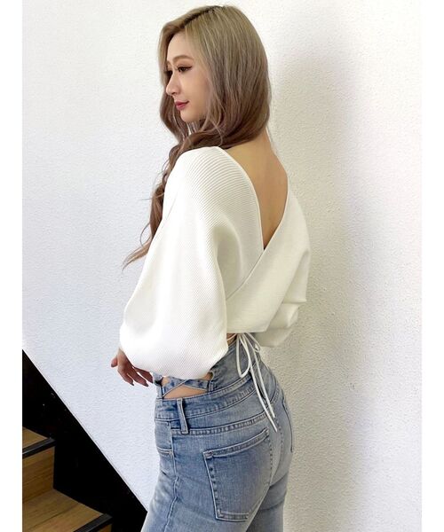 GYDA(ジェイダ)の「2WAYカシュクールリブニットトップス(ニット/セーター・レディース・ブラック/オフホワイト・FREE)」の7枚目の写真