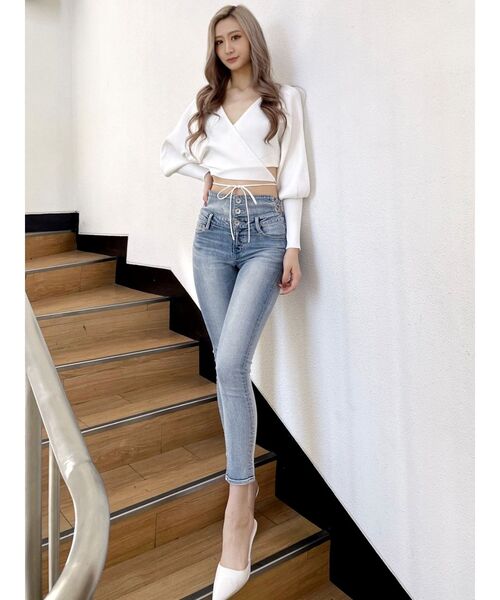 GYDA(ジェイダ)の「2WAYカシュクールリブニットトップス(ニット/セーター・レディース・ブラック/オフホワイト・FREE)」の10枚目の写真