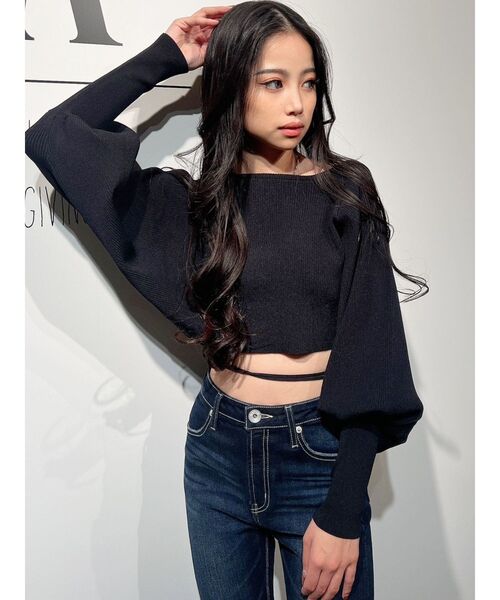 GYDA(ジェイダ)の「2WAYカシュクールリブニットトップス(ニット/セーター・レディース・ブラック/オフホワイト・FREE)」の12枚目の写真