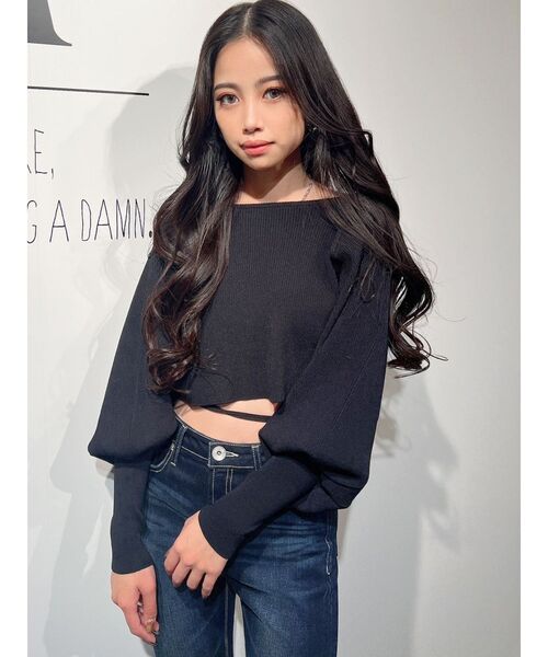 GYDA(ジェイダ)の「2WAYカシュクールリブニットトップス(ニット/セーター・レディース・ブラック/オフホワイト・FREE)」の13枚目の写真