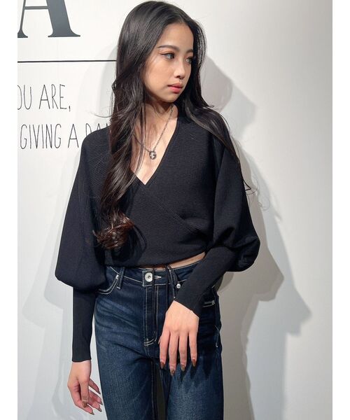 GYDA(ジェイダ)の「2WAYカシュクールリブニットトップス(ニット/セーター・レディース・ブラック/オフホワイト・FREE)」の14枚目の写真