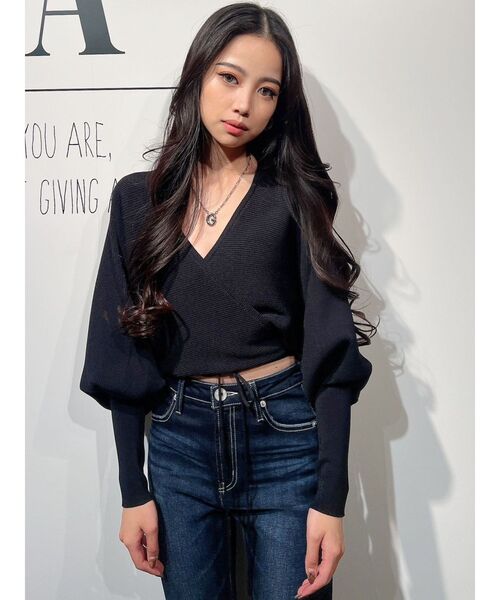 GYDA(ジェイダ)の「2WAYカシュクールリブニットトップス(ニット/セーター・レディース・ブラック/オフホワイト・FREE)」の15枚目の写真