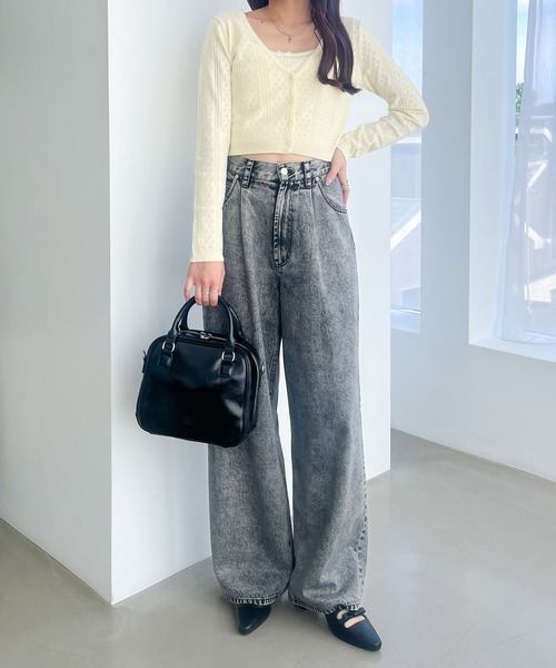 Heather（ヘザー）の「ハイウエストデニムワイドパンツ　184434（デニムパンツ・レディース・ブルー/ケミカルウォッシュ/ライトブルー/グレー/ブラック/ライトグレー/ブルー系その他/ブルー系その他2/ベージュ・S/M）」の14枚目の写真