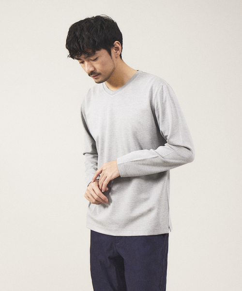 ABAHOUSE GRAY(アバハウスグレイ)の「【Vネック】ポンチ 長袖 Tシャツ(Tシャツ/カットソー・メンズ・ホワイト/ライトグレー/ブラック/ネイビー・46/48)」の1枚目の写真