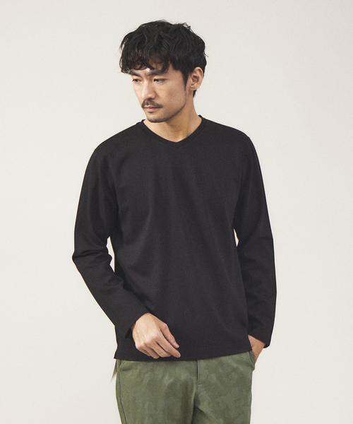 ABAHOUSE GRAY(アバハウスグレイ)の「【Vネック】ポンチ 長袖 Tシャツ(Tシャツ/カットソー・メンズ・ホワイト/ライトグレー/ブラック/ネイビー・46/48)」の3枚目の写真