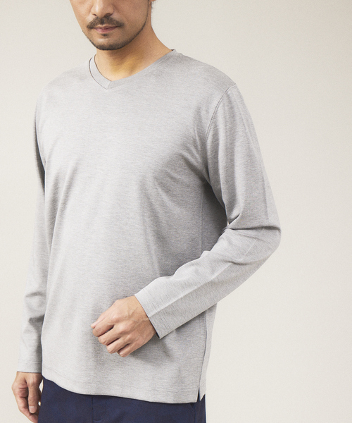 ABAHOUSE GRAY(アバハウスグレイ)の「【Vネック】ポンチ 長袖 Tシャツ(Tシャツ/カットソー・メンズ・ホワイト/ライトグレー/ブラック/ネイビー・46/48)」の16枚目の写真