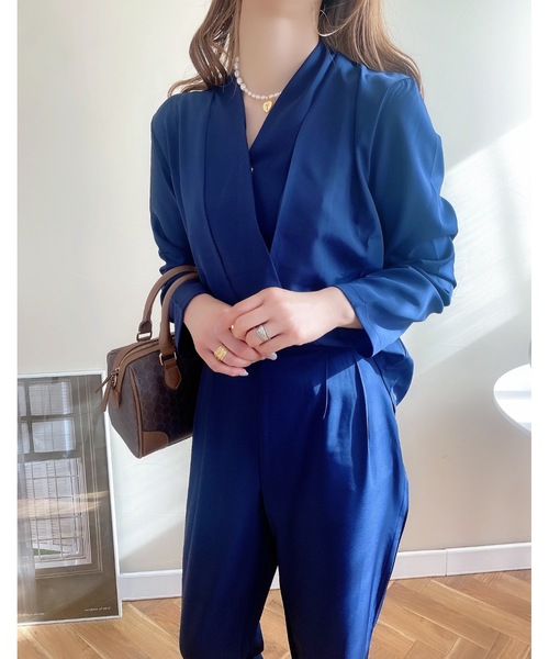 ANOTHER S】オールインワンロング丈ワイドパンツドレス M クルーネック