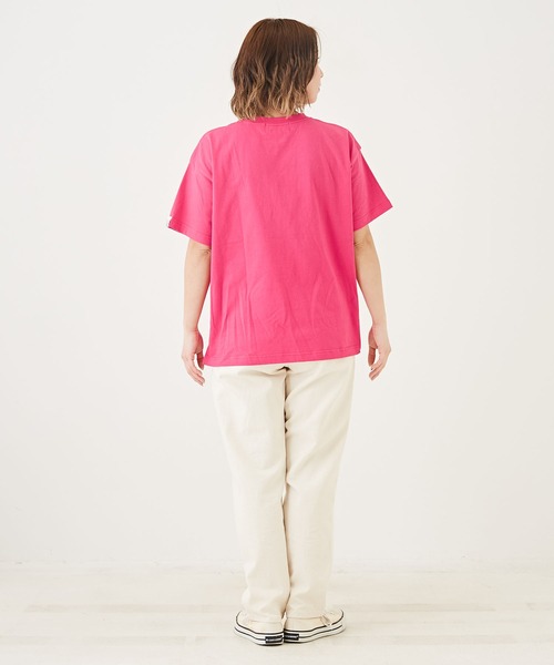 CUBE SUGAR(キューブシュガー)の「汗ジミ防止カットソーロゴプリントTシャツ(Tシャツ/カットソー・レディース・キャメル/ピンク/マルチ/トップグレー/ブルー・M)」の14枚目の写真