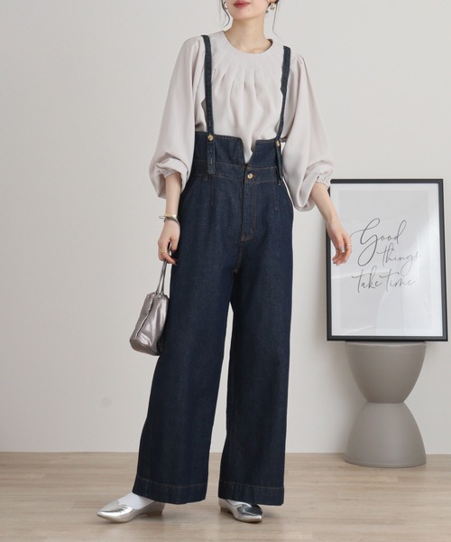 atONE(アットワン)の「atONE デニムハイウェストサスペンダーワイドパンツ(デニムパンツ・レディース・ワンウォッシュ/ネイビー/ブラック系その他・M/LL/L/4L/3L)」の8枚目の写真