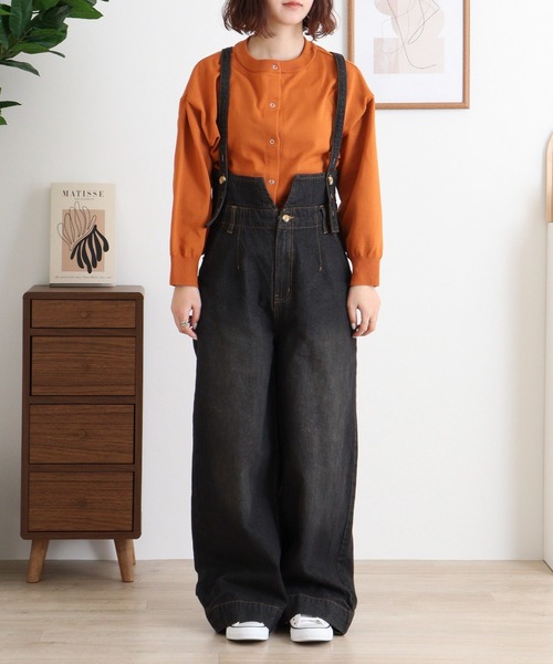 atONE(アットワン)の「atONE デニムハイウェストサスペンダーワイドパンツ(デニムパンツ・レディース・ワンウォッシュ/ネイビー/ブラック系その他・M/LL/L/4L/3L)」の16枚目の写真