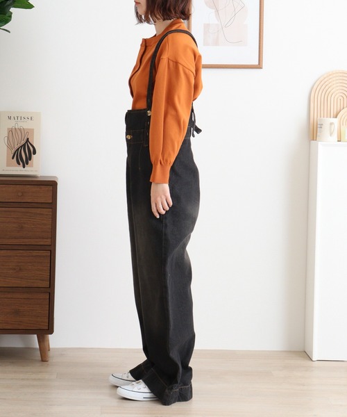 atONE(アットワン)の「atONE デニムハイウェストサスペンダーワイドパンツ(デニムパンツ・レディース・ワンウォッシュ/ネイビー/ブラック系その他・M/LL/L/4L/3L)」の17枚目の写真