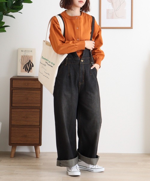 atONE(アットワン)の「atONE デニムハイウェストサスペンダーワイドパンツ(デニムパンツ・レディース・ワンウォッシュ/ネイビー/ブラック系その他・M/LL/L/4L/3L)」の13枚目の写真