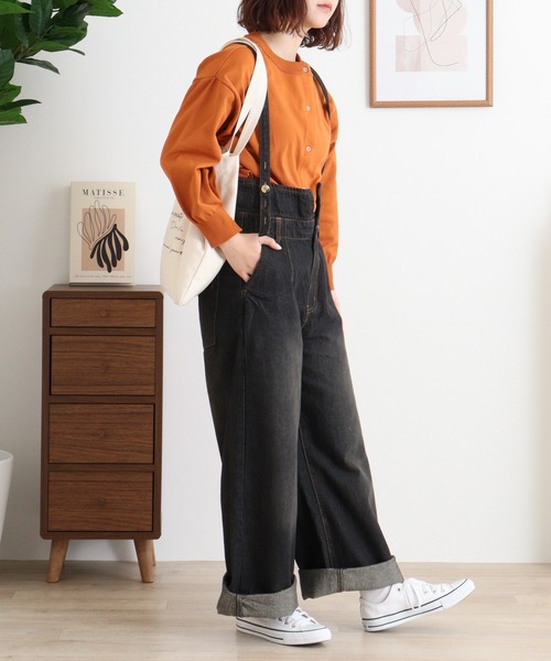 atONE(アットワン)の「atONE デニムハイウェストサスペンダーワイドパンツ(デニムパンツ・レディース・ワンウォッシュ/ネイビー/ブラック系その他・M/LL/L/4L/3L)」の15枚目の写真