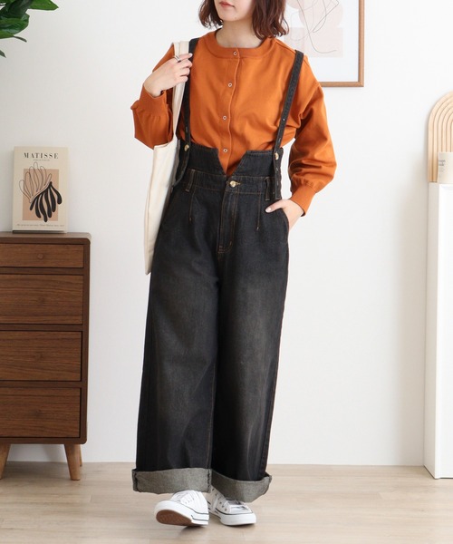 atONE(アットワン)の「atONE デニムハイウェストサスペンダーワイドパンツ(デニムパンツ・レディース・ワンウォッシュ/ネイビー/ブラック系その他・M/LL/L/4L/3L)」の12枚目の写真