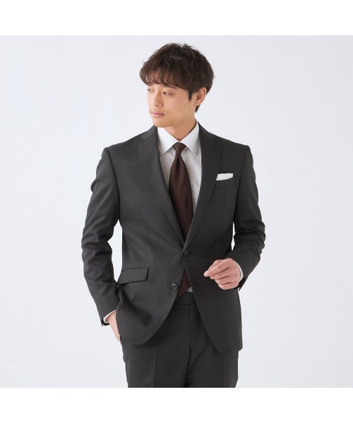 KSW】【年間】2釦シングルスーツ 0タック/ダークグレー×チェック