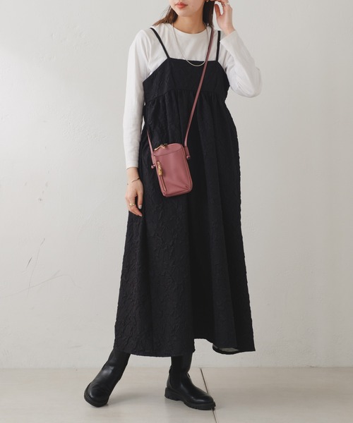 Pal collection（パルコレクション）の「ふくれジャガードキャミワンピース（ワンピース・レディース・グレー系その他/ブラック・FREE）」の4枚目の写真