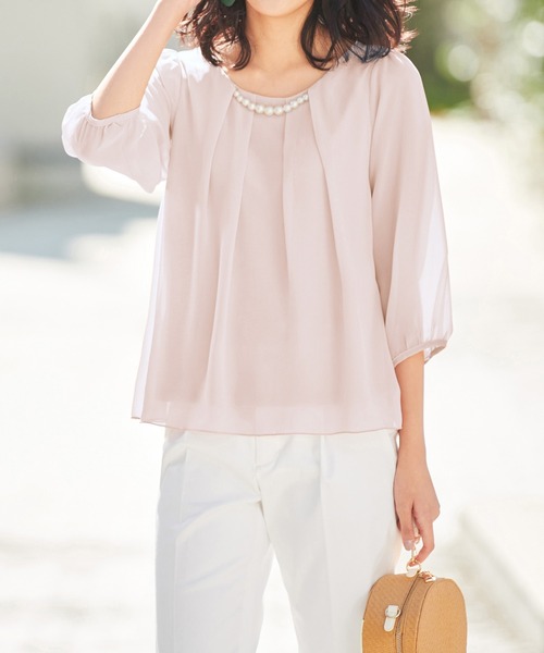 alotta(アロッタ)の「2WAYシフォンタックブラウス(7分袖)(シャツ/ブラウス・レディース・グリーン/イエロー/ライトグレー/グレイッシュブルー/レディッシュグレー/オフホワイト/ライトピンク/ブラック/オレンジ系その他/ネイビー/ラベンダー・MEDIUM/LARGE/XXXX-LARGE/XXX-LARGE/SMALL/XX-LARGE/X-LARGE)」の10枚目の写真
