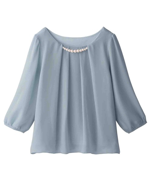 alotta(アロッタ)の「2WAYシフォンタックブラウス(7分袖)(シャツ/ブラウス・レディース・グリーン/イエロー/ライトグレー/グレイッシュブルー/レディッシュグレー/オフホワイト/ライトピンク/ブラック/オレンジ系その他/ネイビー/ラベンダー・MEDIUM/LARGE/XXXX-LARGE/XXX-LARGE/SMALL/XX-LARGE/X-LARGE)」の7枚目の写真