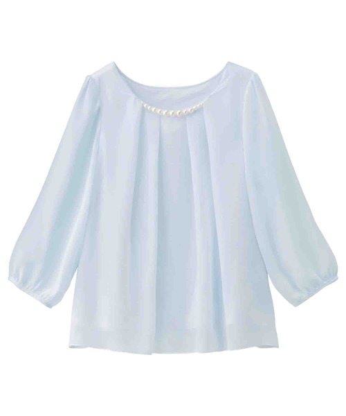 alotta(アロッタ)の「2WAYシフォンタックブラウス(7分袖)(シャツ/ブラウス・レディース・グリーン/イエロー/ライトグレー/グレイッシュブルー/レディッシュグレー/オフホワイト/ライトピンク/ブラック/オレンジ系その他/ネイビー/ラベンダー・MEDIUM/LARGE/XXXX-LARGE/XXX-LARGE/SMALL/XX-LARGE/X-LARGE)」の1枚目の写真