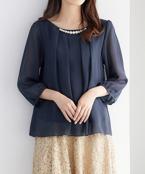 alotta(アロッタ)の「2WAYシフォンタックブラウス(7分袖)(シャツ/ブラウス・レディース・グリーン/イエロー/ライトグレー/グレイッシュブルー/レディッシュグレー/オフホワイト/ライトピンク/ブラック/オレンジ系その他/ネイビー/ラベンダー・MEDIUM/LARGE/XXXX-LARGE/XXX-LARGE/SMALL/XX-LARGE/X-LARGE)」の16枚目の写真