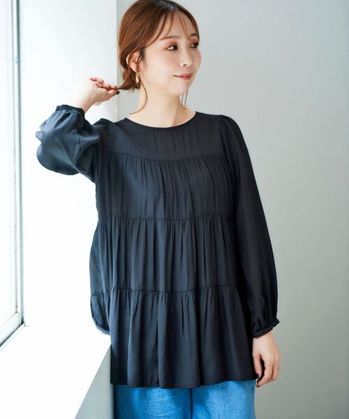 le.coeur blanc（ルクールブラン）の「ドビーストライプティアードブラウス（シャツ/ブラウス・レディース・ブラック/オリーブ/アイボリー・38）」の10枚目の写真