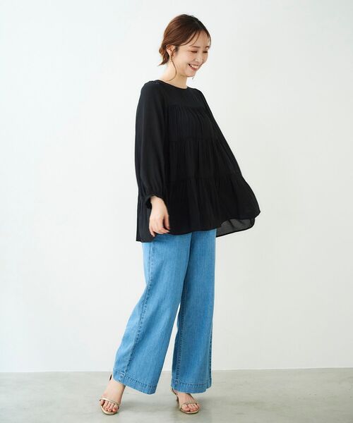 le.coeur blanc（ルクールブラン）の「ドビーストライプティアードブラウス（シャツ/ブラウス・レディース・ブラック/オリーブ/アイボリー・38）」の6枚目の写真