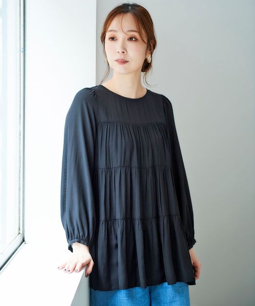 le.coeur blanc（ルクールブラン）の「ドビーストライプティアードブラウス（シャツ/ブラウス・レディース・ブラック/オリーブ/アイボリー・38）」の12枚目の写真