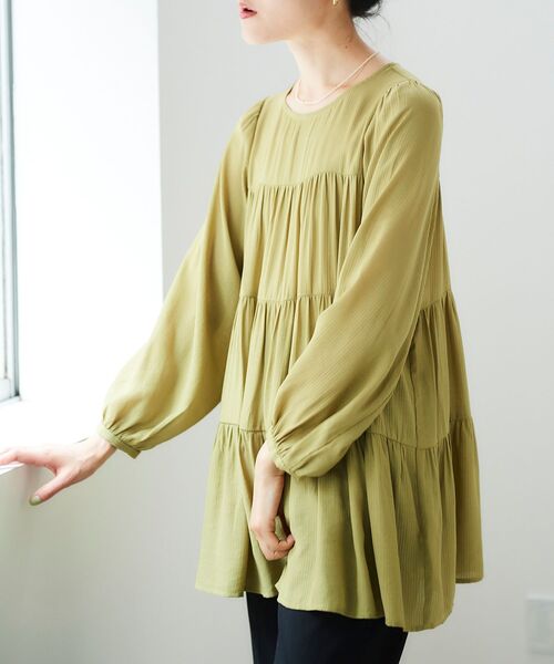 le.coeur blanc（ルクールブラン）の「ドビーストライプティアードブラウス（シャツ/ブラウス・レディース・ブラック/オリーブ/アイボリー・38）」の7枚目の写真