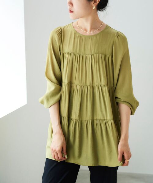 le.coeur blanc（ルクールブラン）の「ドビーストライプティアードブラウス（シャツ/ブラウス・レディース・ブラック/オリーブ/アイボリー・38）」の18枚目の写真